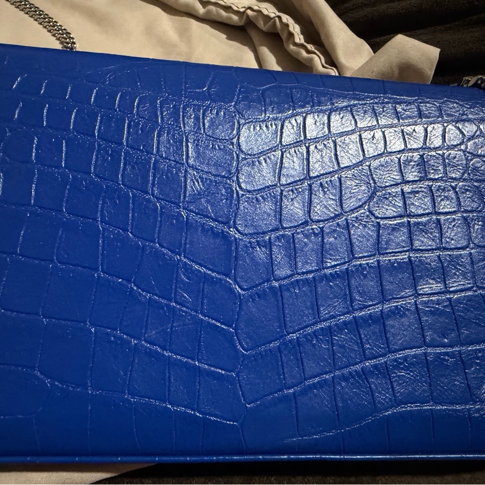 Ysl Blue Croc-Embossed Women’s Clutch Bag